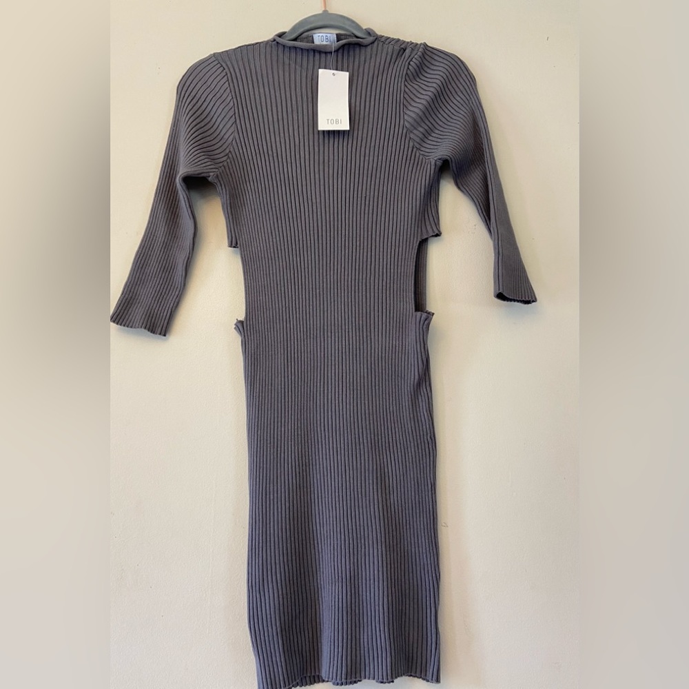 Tobi New women’s stretch mock neck 3/4sleeves gray side splits bodycon dress Med